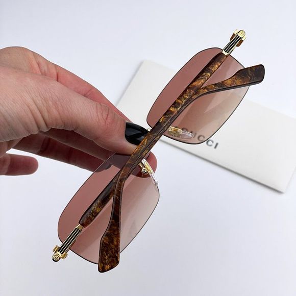 Gucci GG1221S 004 BRAND NEW Sunglasses Gold Yellow Red Mirrored Square Unisex - Picture 6 of 14